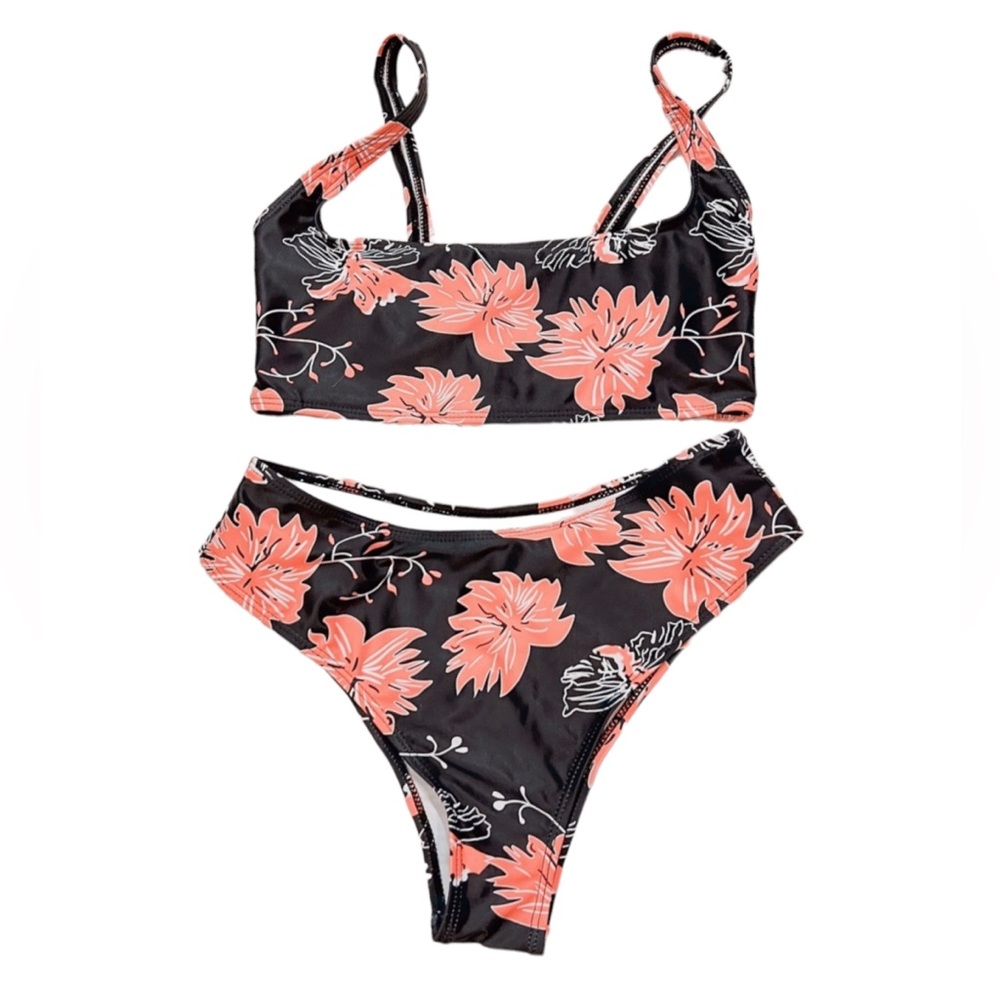 Shein Floral High Waisted Bikini Swimsuit